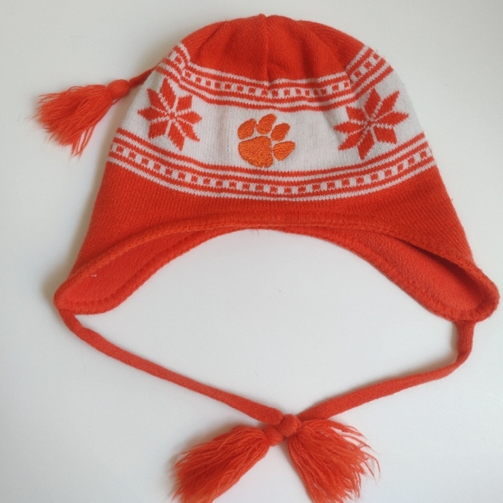 ❄️ Clemson Tigers Knit Earflap Winter Beanie Hat with Tassels Adult Retro